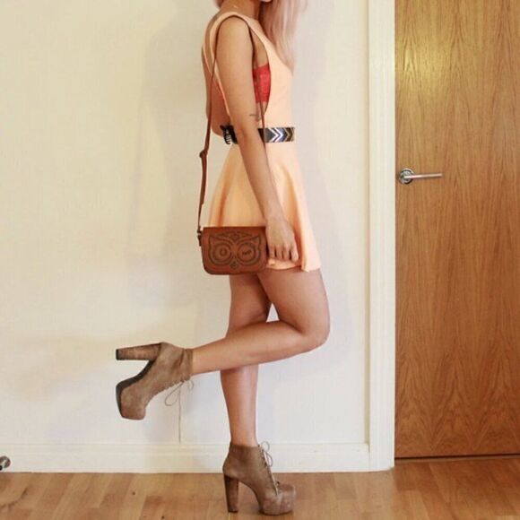 NEW American Apparel Peach Orange Y2k Skater Mini Fit Flare Dress S Indie Sexy S - Picture 1 of 16
